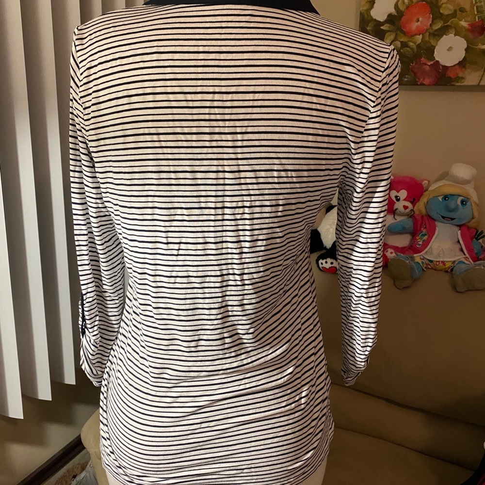 Ann Taylor Navy Blue White stripes/silver buttons - Picture 7 of 8